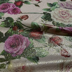 Italian Alta Moda Silk Lurex Jacquard with bright roses
