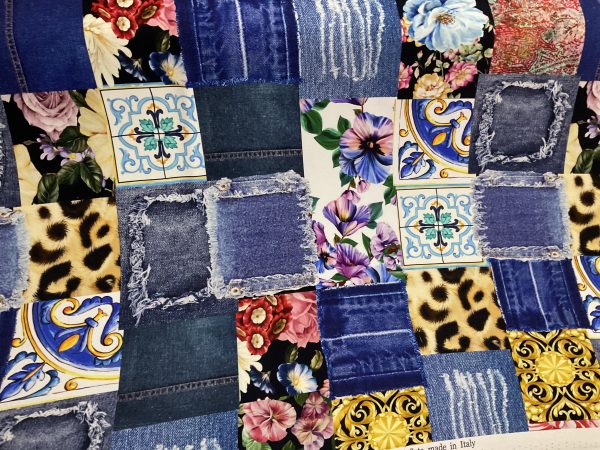 Limited Edition Italian Silk Cady patchwork squares print of denim,majolica,Sicily pattern,flowers #2 1 ⋆